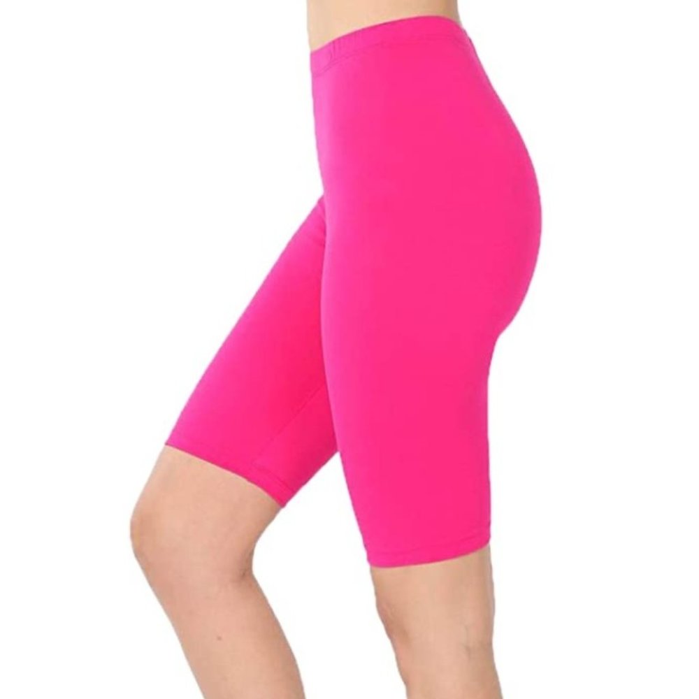 Women Hot Pink Cotton Bike Short Leggings_10"